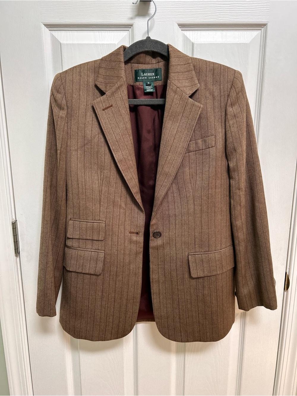 Vintage 90s Lauren Ralph Lauren Brown Pinstripe & Herringbone Wool Blazer